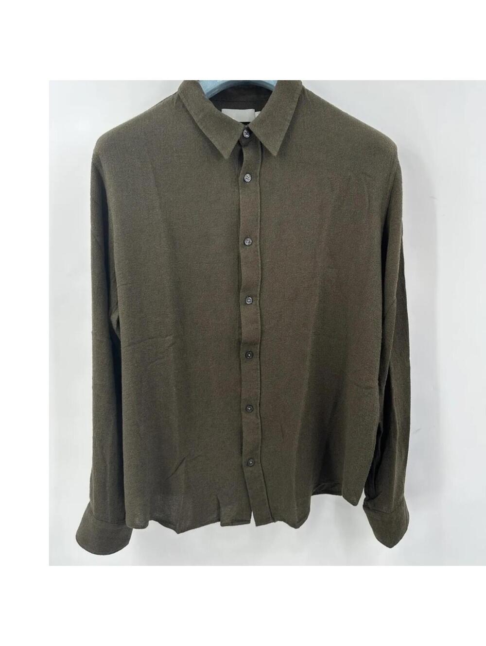 Vince Wool Blend Lightweight Green-Olive Button-up Shirt